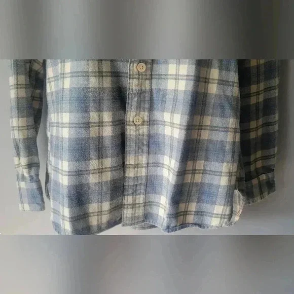 Eddie Bauer cozy pastel yellow & blue flannel shirt size medium - Picture 4 of 9